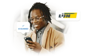 De lijn logo in the image, with a satisfied user interacting with Microblink products, showcasing a seamless experience.