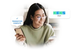 KeksPay logo in the image, with a satisfied user interacting with Microblink products, showcasing a seamless experience.