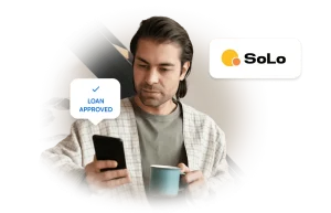 SoLo logo in the image, with a satisfied user interacting with Microblink products, showcasing a seamless experience.
