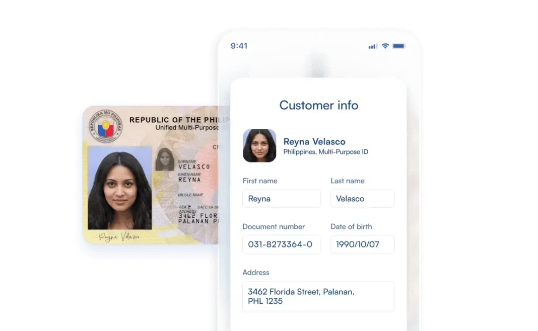 Entered data from an ID document displayed in the app interface, showing the extracted information for verification
