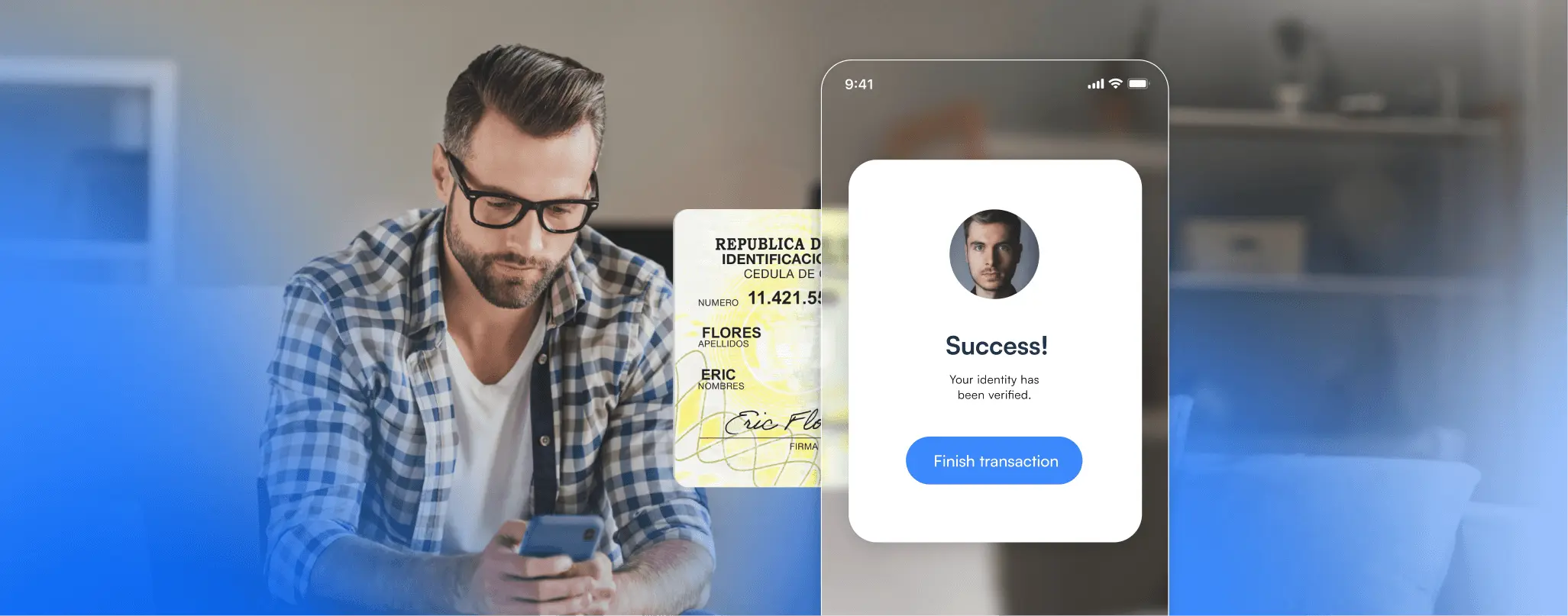 The app displays 'ID Verified' after successfully scanning the ID card, confirming the verification process