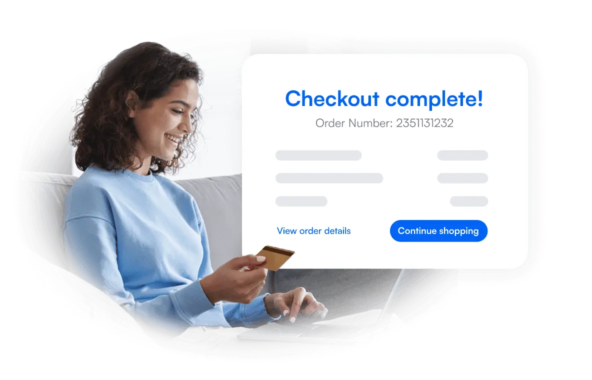 Satisfied user completing the checkout process with the 'Secure Payment Verification with Microblink' products, showcasing a seamless and secure transaction. Transparent background