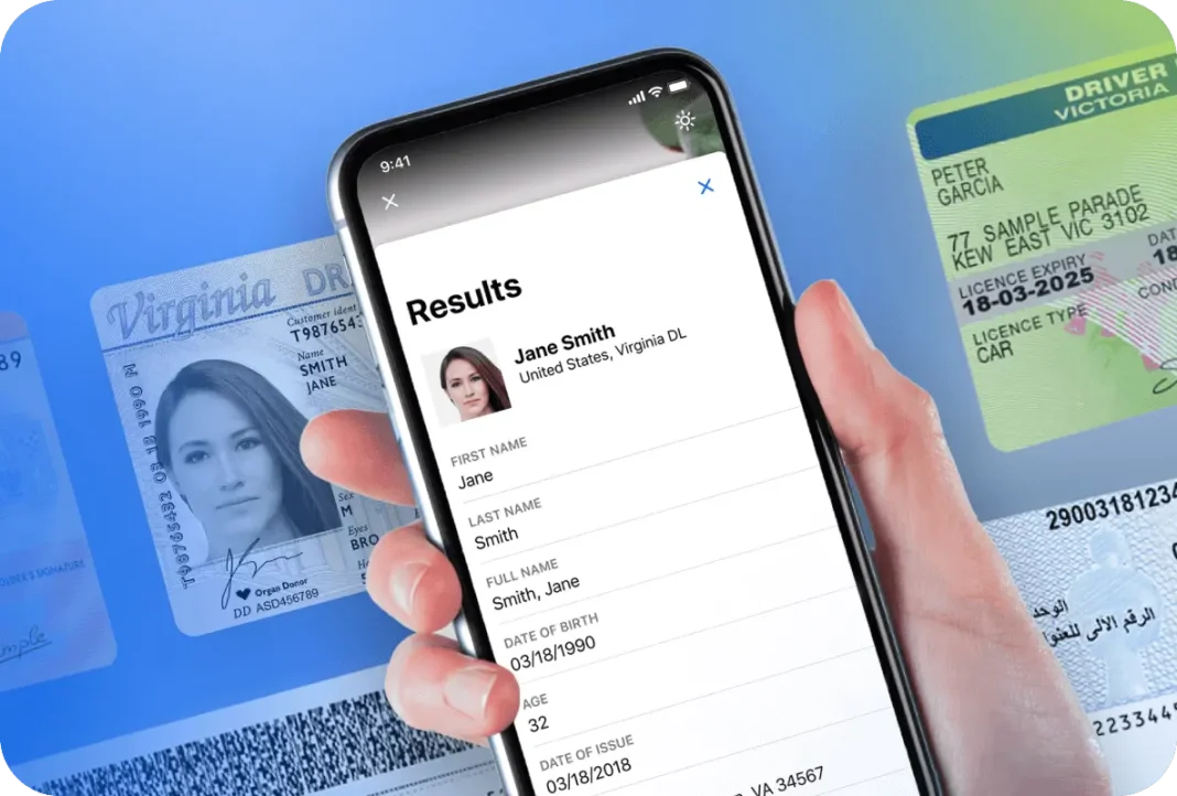 In the background, user IDs are visible, with the focus on a phone displaying the scanned card details.