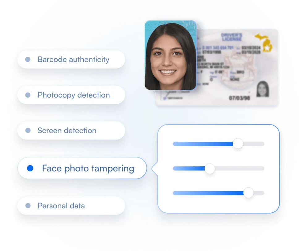Image showing BlinkID Verify matching a user's risk profile for enhanced security.