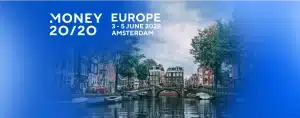 Money 20/20 Europe title and Amsterdam city picture in the background